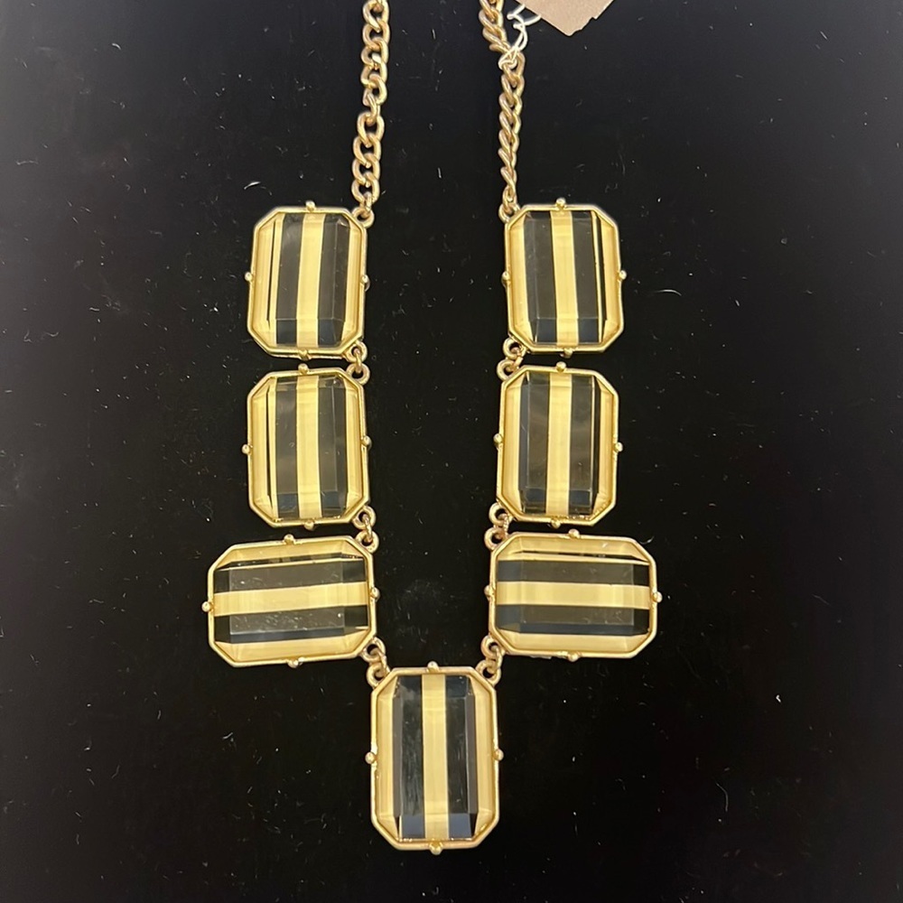 Matte Gold Tone Zebra Strip Chunky Necklace by Cookie Lee #10987